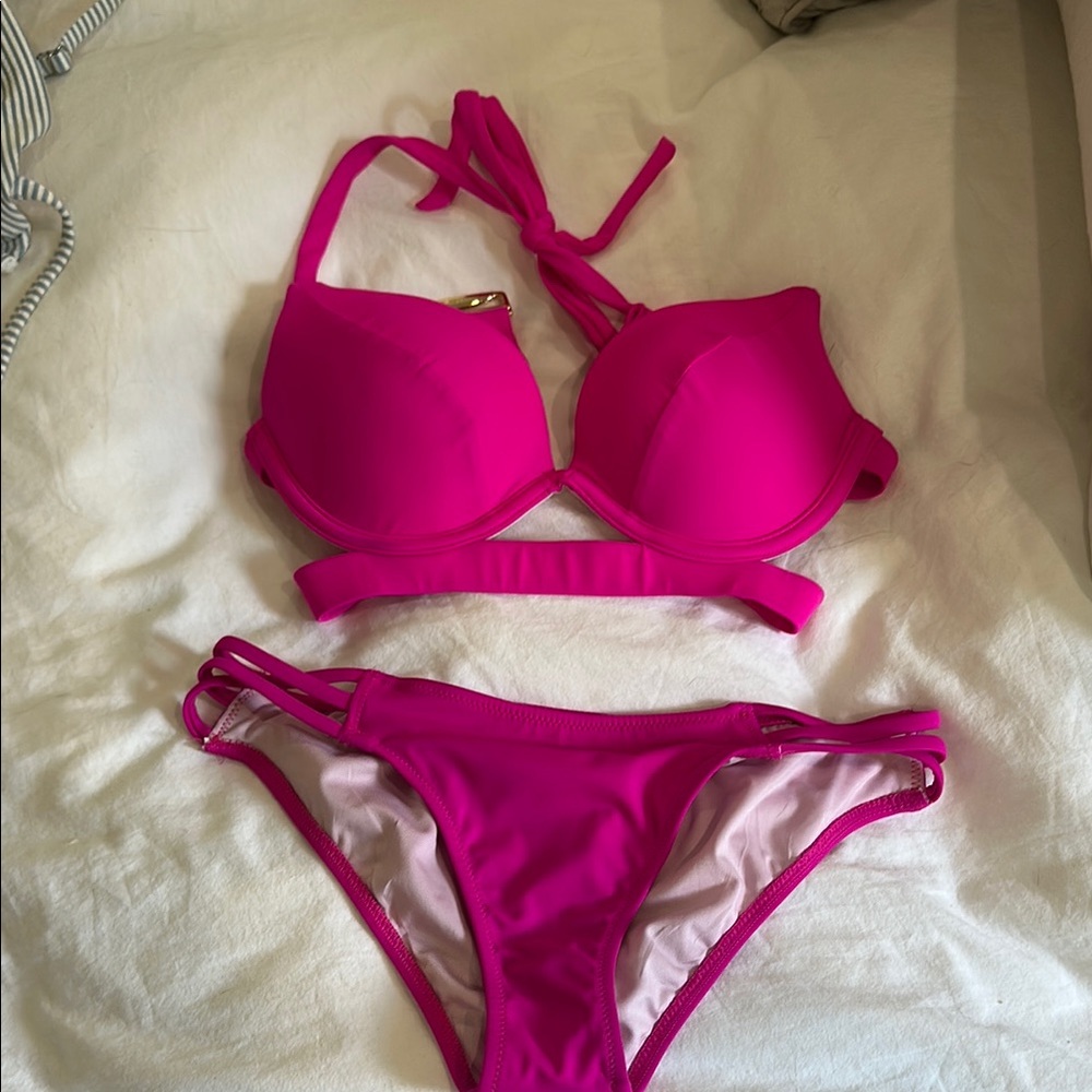 Victoria's Secret Fuchsia Halter Push-Up Bikini